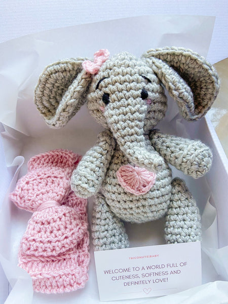 ‘Girl Elephant Toy + Bow Headband’ Gift Box - triconuts